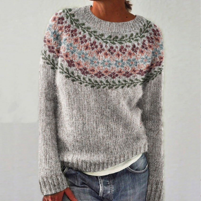 Pull Femme Multicolore à Col Rond