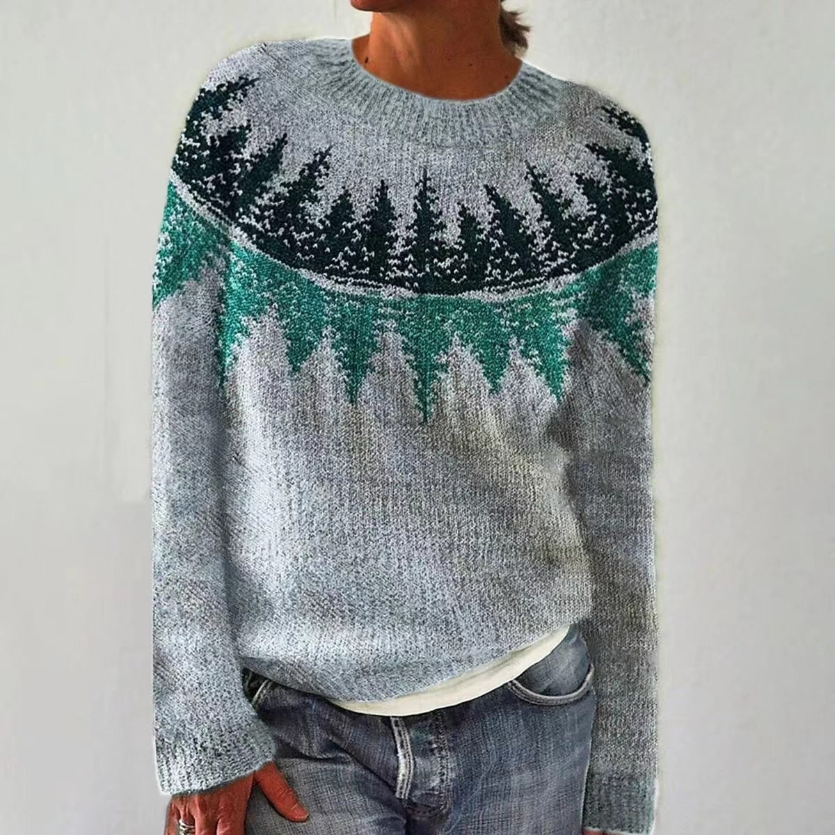 Pull Femme Multicolore à Col Rond