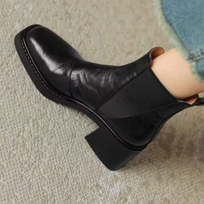 Bottes en Cuir Souple à Talons Épais