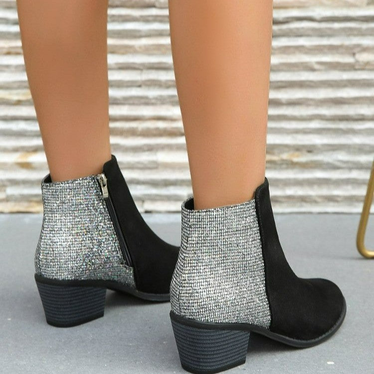 Bottes Courtes à Sequins et Talons Structurés