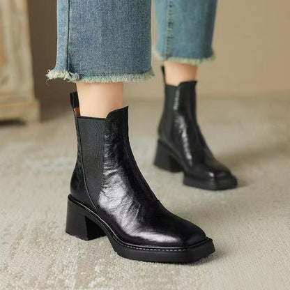 Bottes en Cuir Souple à Talons Épais