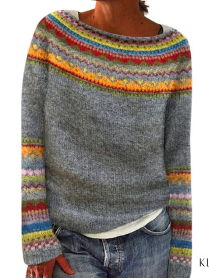 Pull Femme Multicolore à Col Rond