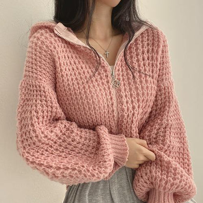 Cardigan Court à Capuche en Tricot Épais