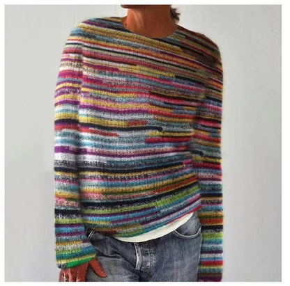 Pull Femme Multicolore à Col Rond