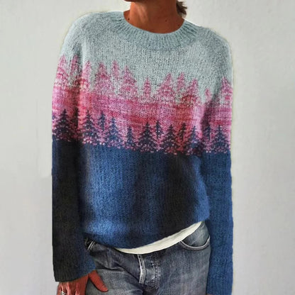 Pull Femme Multicolore à Col Rond