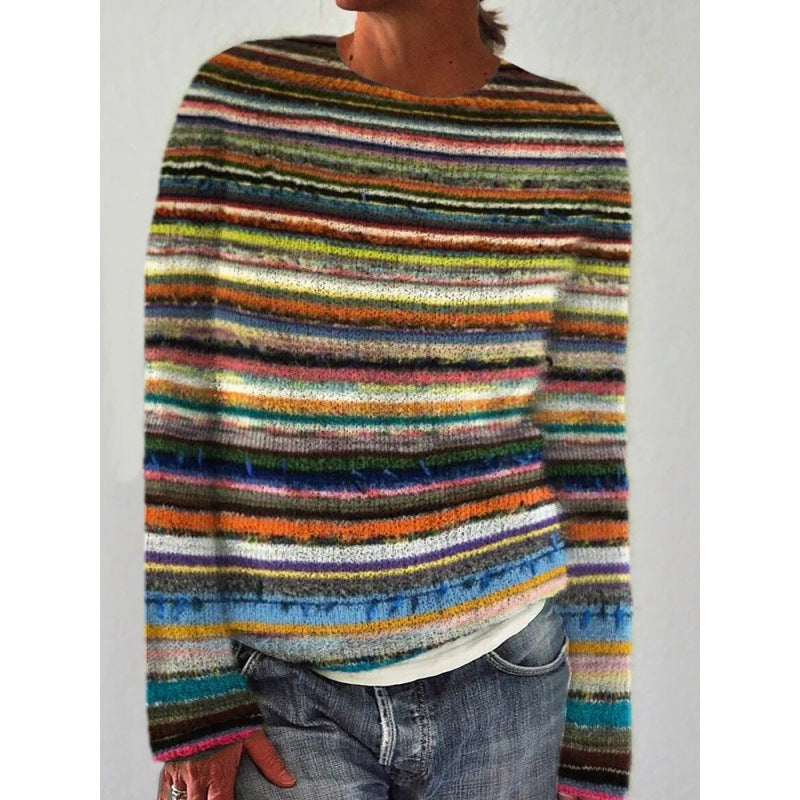 Pull Femme Multicolore à Col Rond