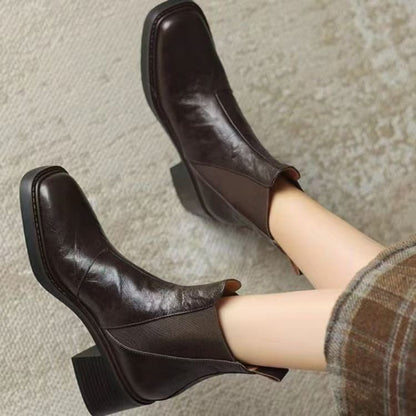 Bottes en Cuir Souple à Talons Épais