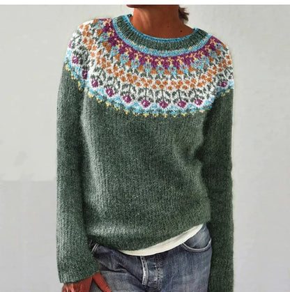 Pull Femme Multicolore à Col Rond